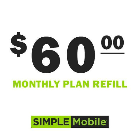 Simple Mobile Monthly Plan ReUp Refill - Instant Payment - PrePaid Phone Zone